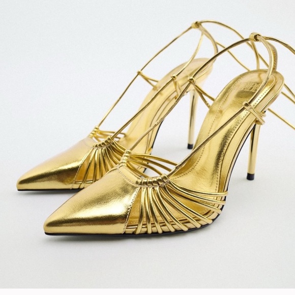 Zara Gold Strappy Heels - Picture 1 of 8